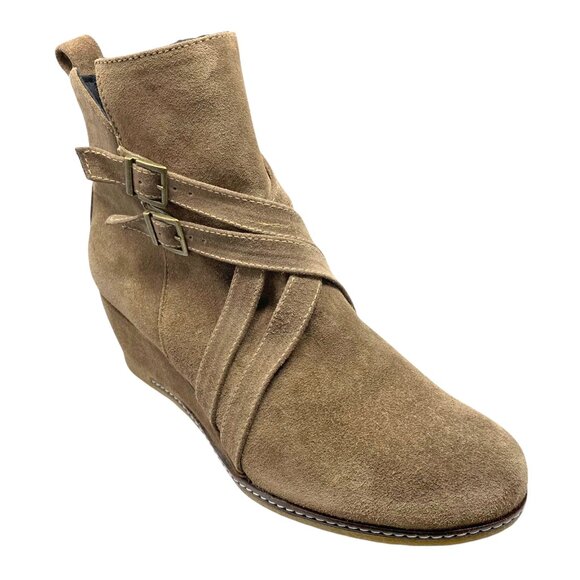 Eric Michael Queen Taupe Suede‎ Zip Wedge Booties - Picture 4 of 13